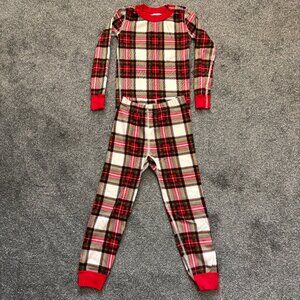 Hanna Andersson red, green, white, gold plaid long sleeve/pants pajamas